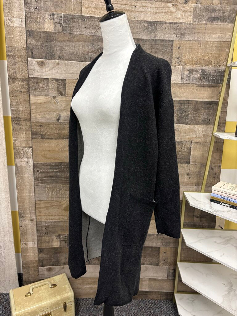 BABATON Aritzia Womens Premium Black Knit Cardigan Mid Length Coat Open Front