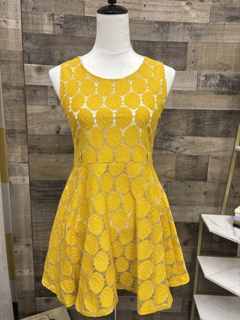 Yellow & White Lace Patterned Mini Dress