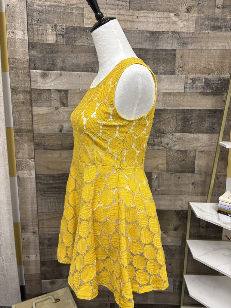 Yellow & White Lace Patterned Mini Dress