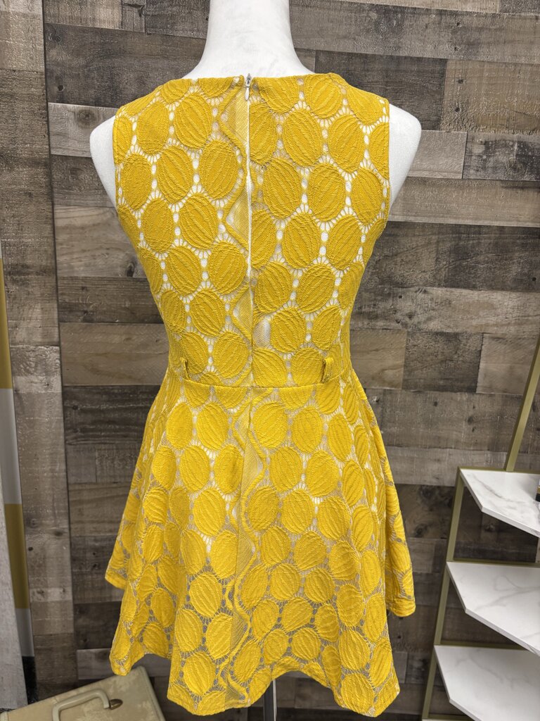 Yellow & White Lace Patterned Mini Dress