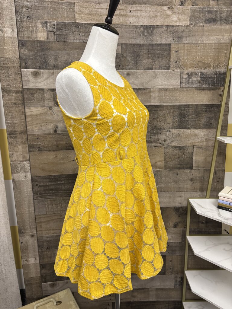 Yellow & White Lace Patterned Mini Dress