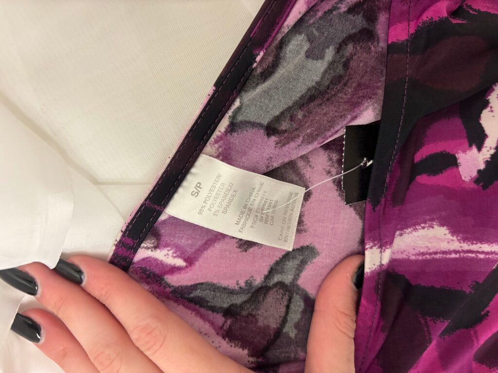 No Brand Pink & Black Polyester Floral Print