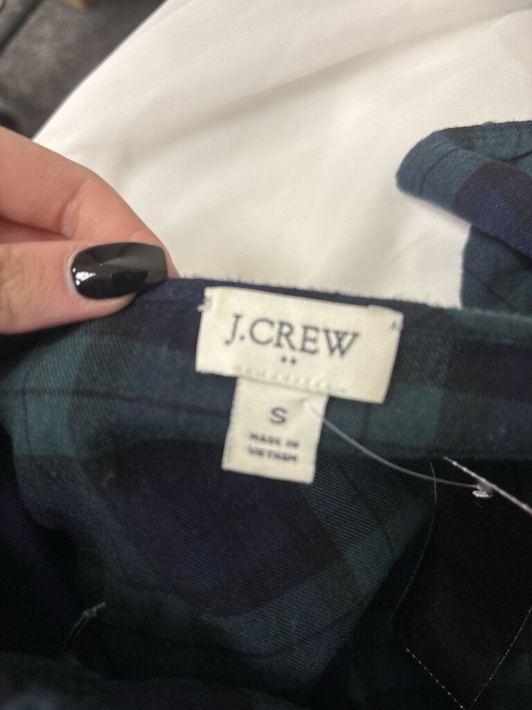J Crew Navy & Green Plaid Ruffle Flannel Blouse