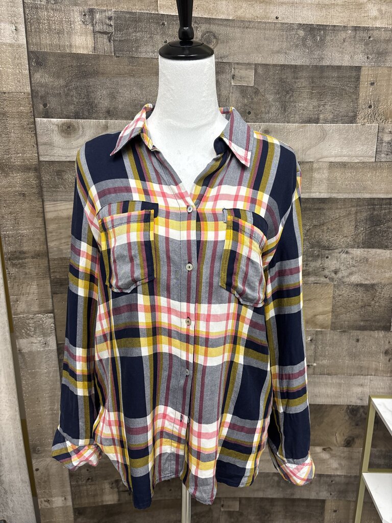 Peyton Jensen Navy & Yellow Plaid Button Down
