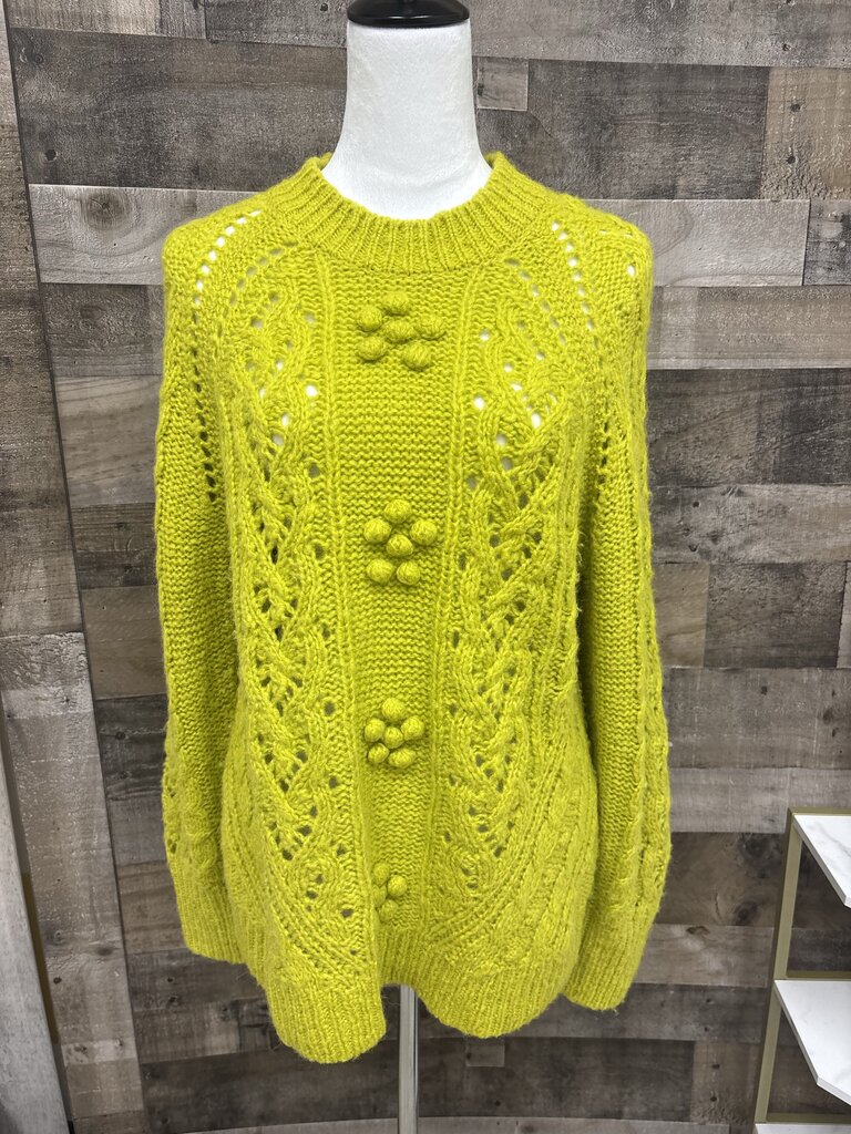 J Crew Lime Geen Cable Knit Popcorn Flowers