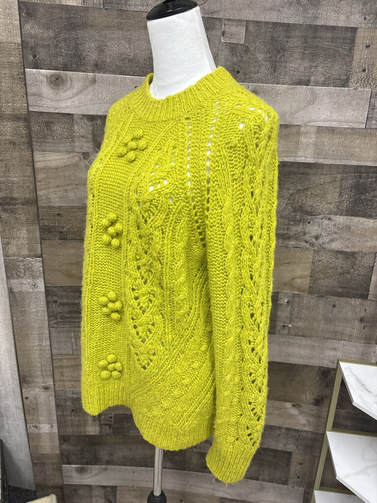 J Crew Lime Geen Cable Knit Popcorn Flowers