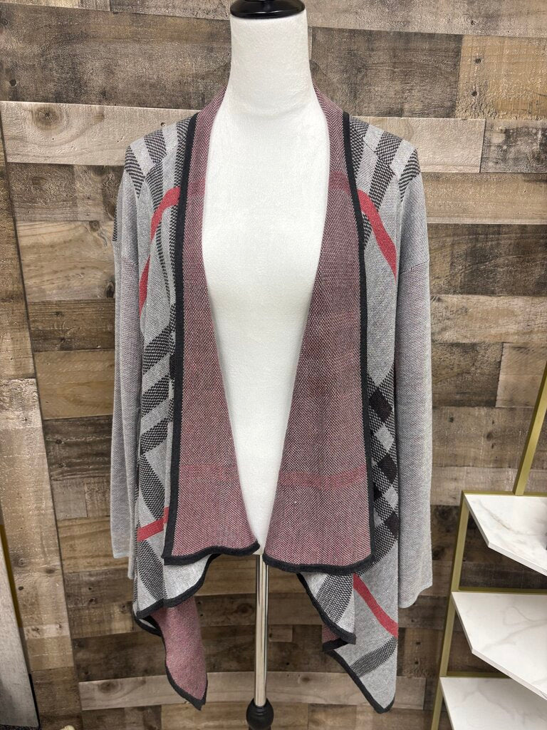 Staccato Gray & Red Plaid Cardigan