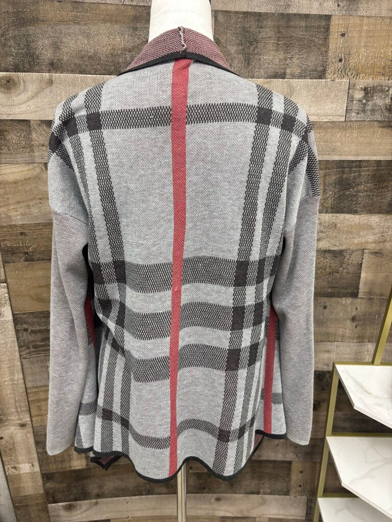 Staccato Gray & Red Plaid Cardigan