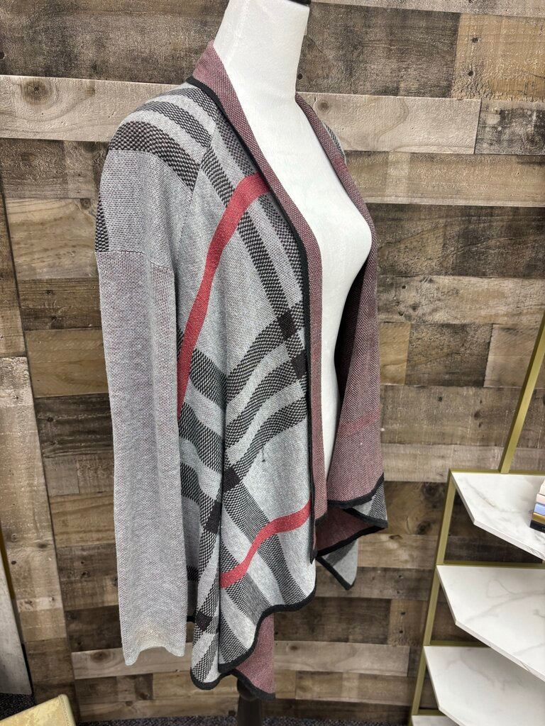Staccato Gray & Red Plaid Cardigan