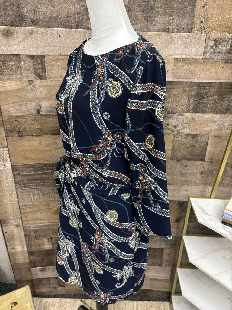 H&M Navy Sheath Dress Paisley Pattern Detail
