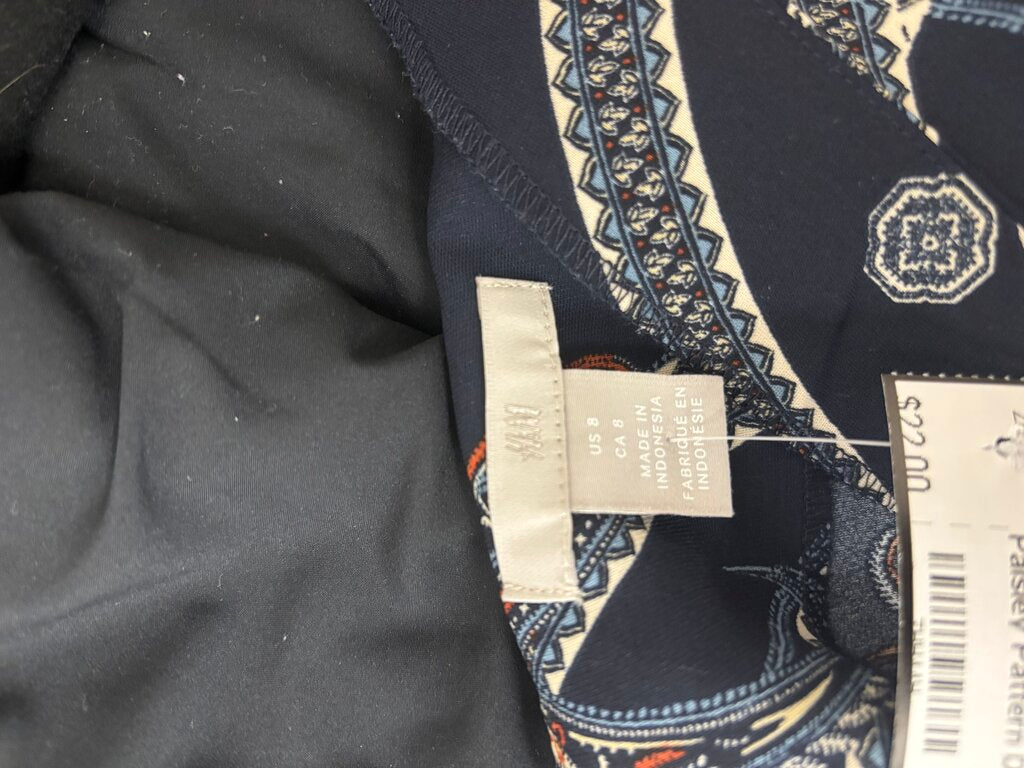 H&M Navy Sheath Dress Paisley Pattern Detail