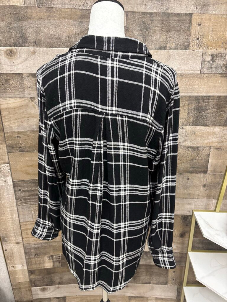 Peyton Jensen Black & White Plaid 3/4 Button Down