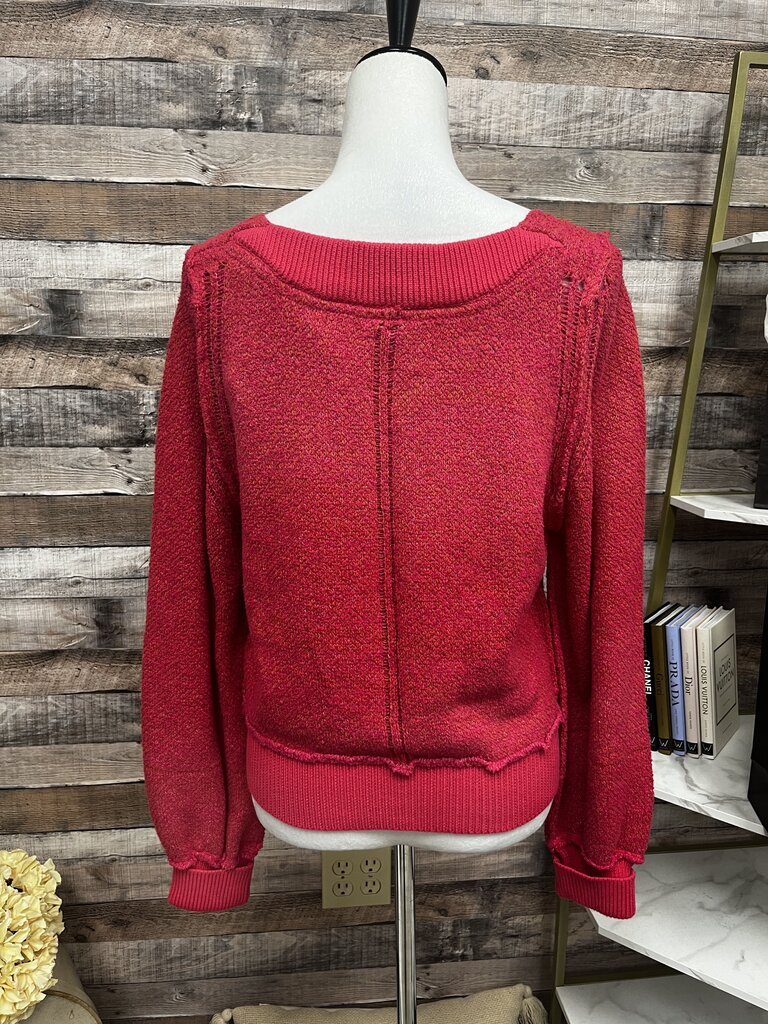 Free People Hot Pink V-Neck Sweater