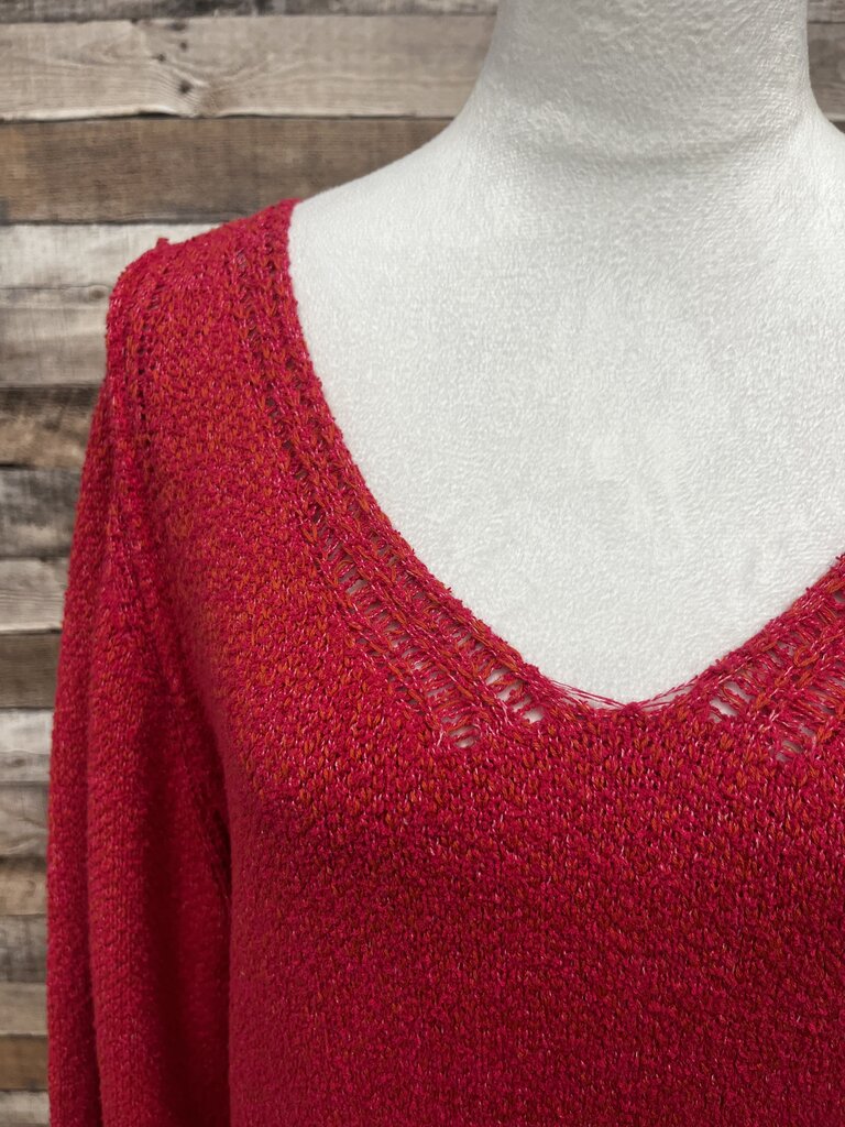 Free People Hot Pink V-Neck Sweater