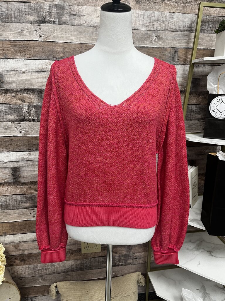 Free People Hot Pink V-Neck Sweater
