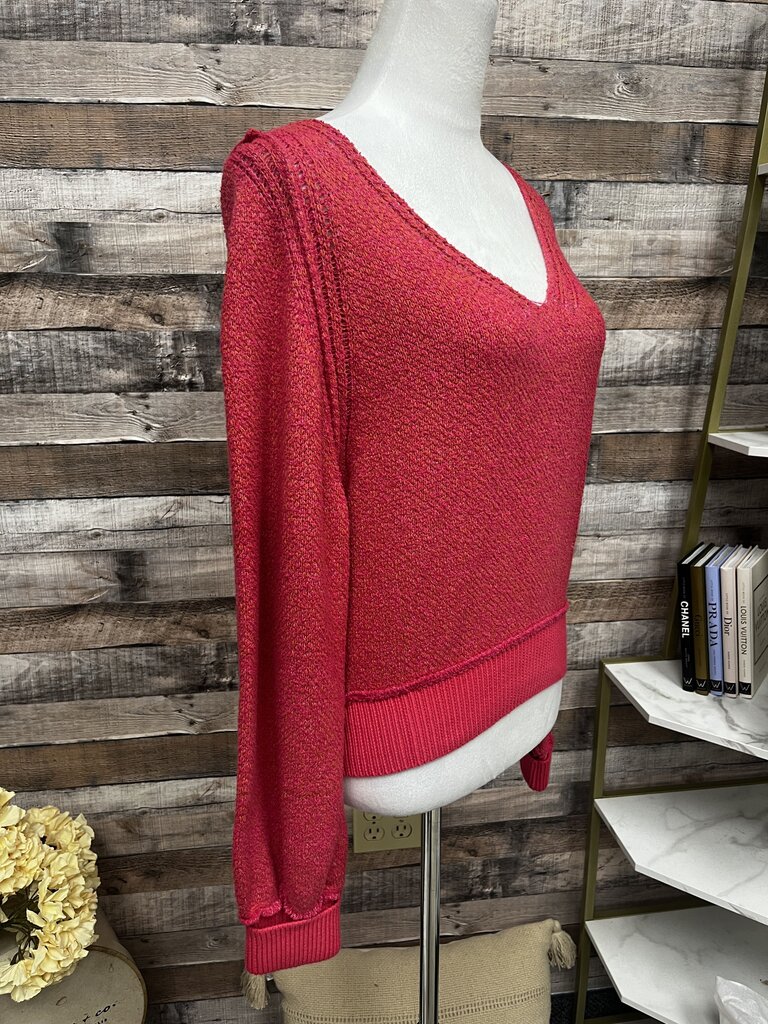 Free People Hot Pink V-Neck Sweater