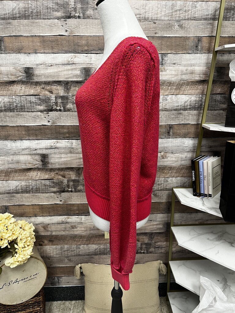 Free People Hot Pink V-Neck Sweater