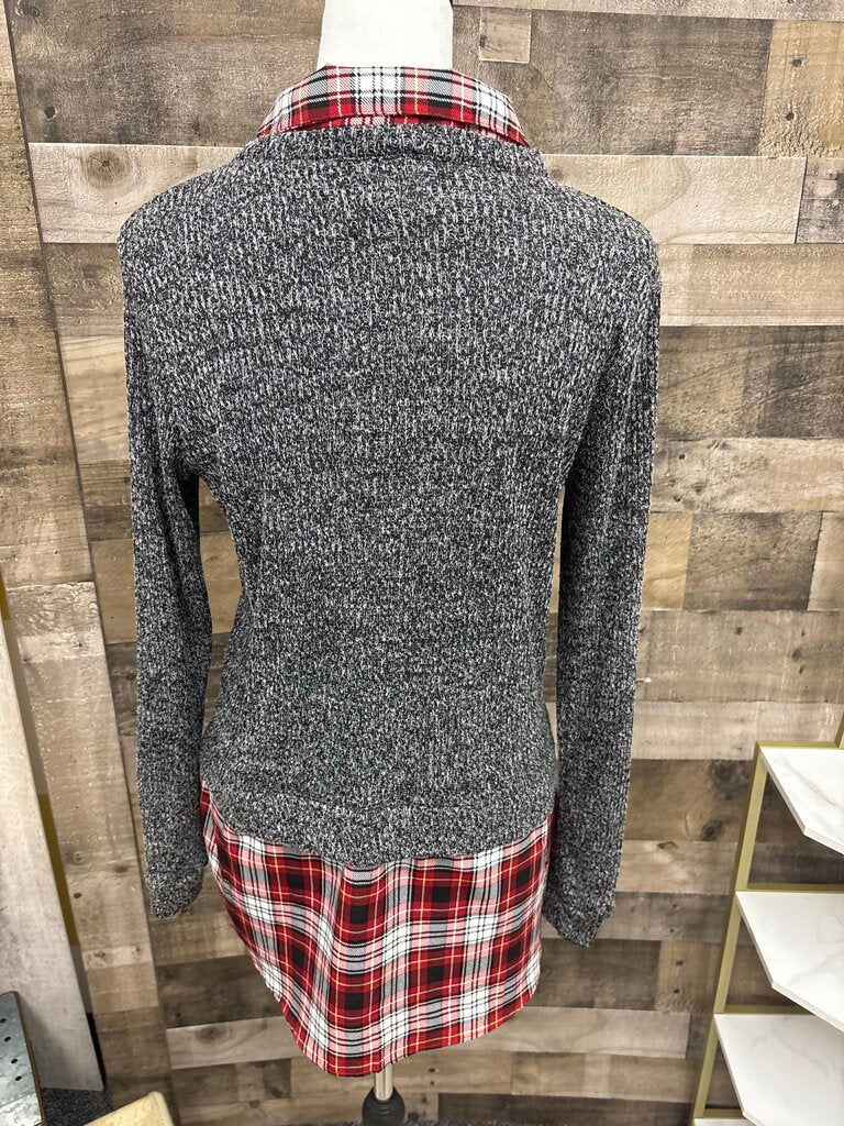 Silvergate Black Sweater w/Faux Red Plaid Tunic