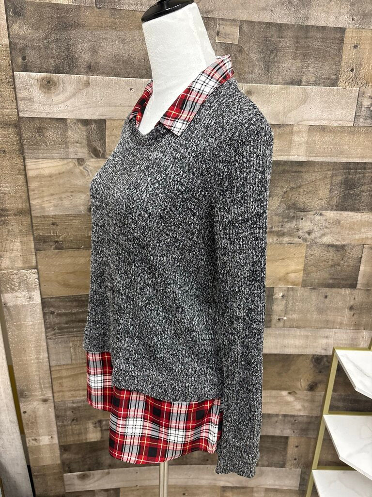 Silvergate Black Sweater w/Faux Red Plaid Tunic