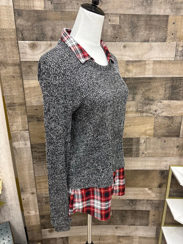 Silvergate Black Sweater w/Faux Red Plaid Tunic