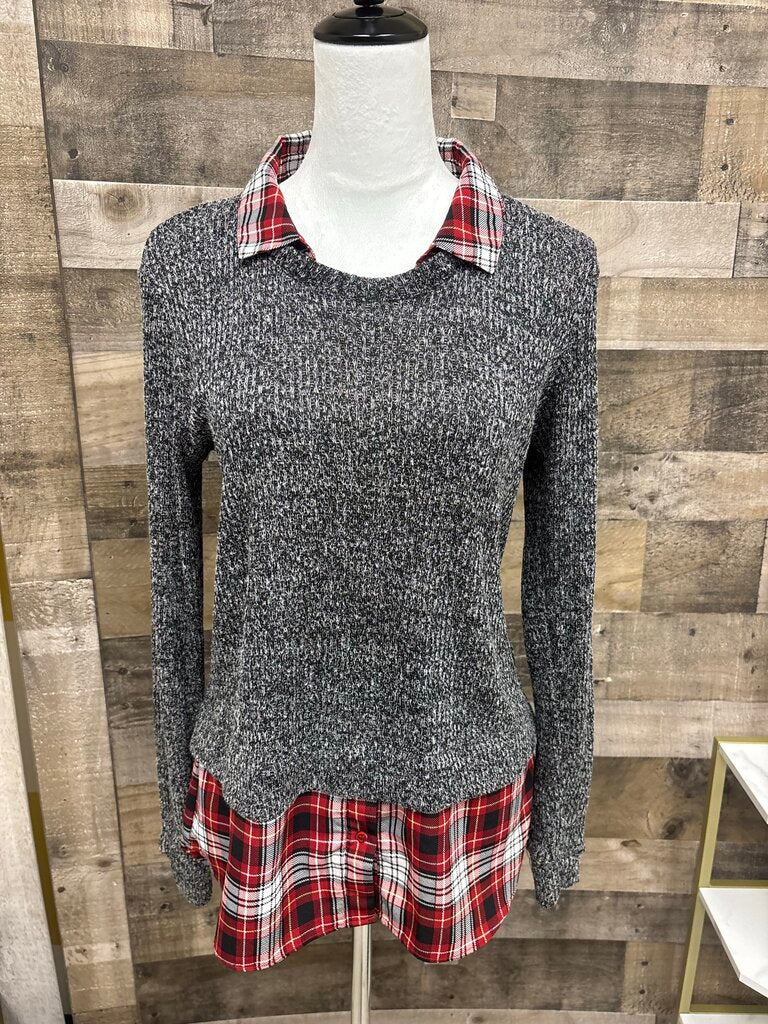 Silvergate Black Sweater w/Faux Red Plaid Tunic