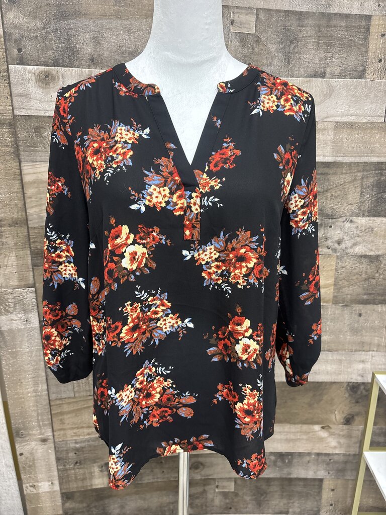 Daniel Rainn Black Rust Floral Print Blouse