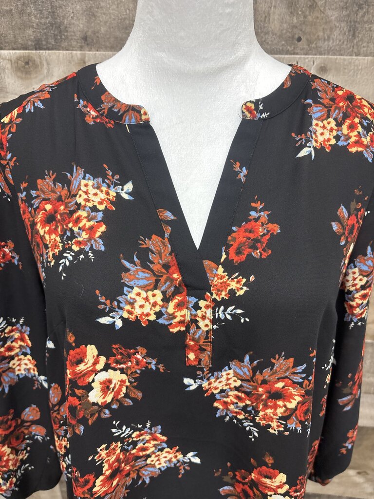 Daniel Rainn Black Rust Floral Print Blouse
