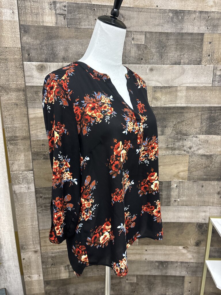 Daniel Rainn Black Rust Floral Print Blouse