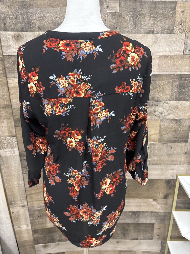 Daniel Rainn Black Rust Floral Print Blouse