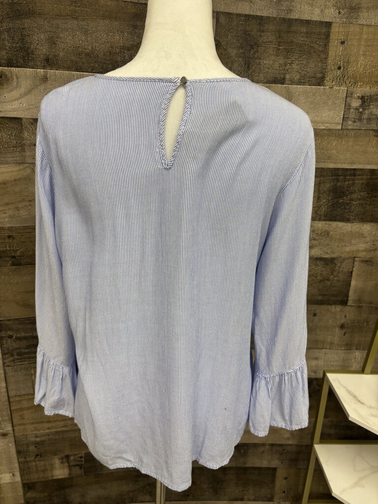 Maurices Blue & White Stripe V-Neck Blouse Bell Sleeves