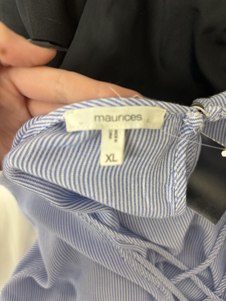 Maurices Blue & White Stripe V-Neck Blouse Bell Sleeves