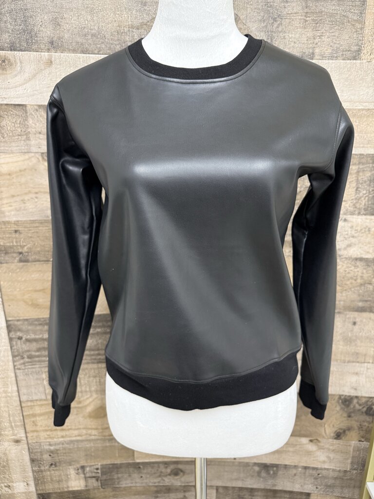 LA Made Faux Black Leather Sweatshirt