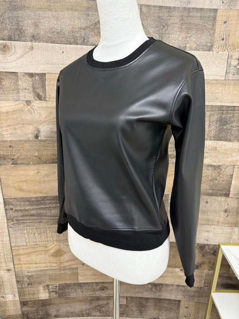 LA Made Faux Black Leather Sweatshirt