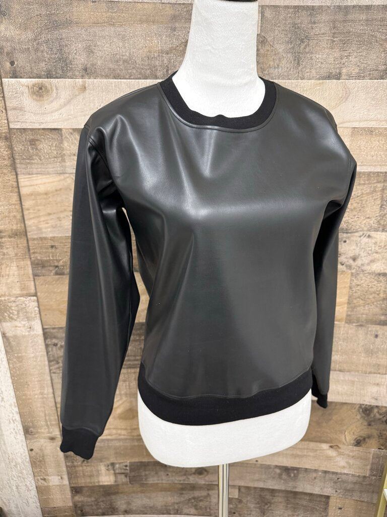 LA Made Faux Black Leather Sweatshirt