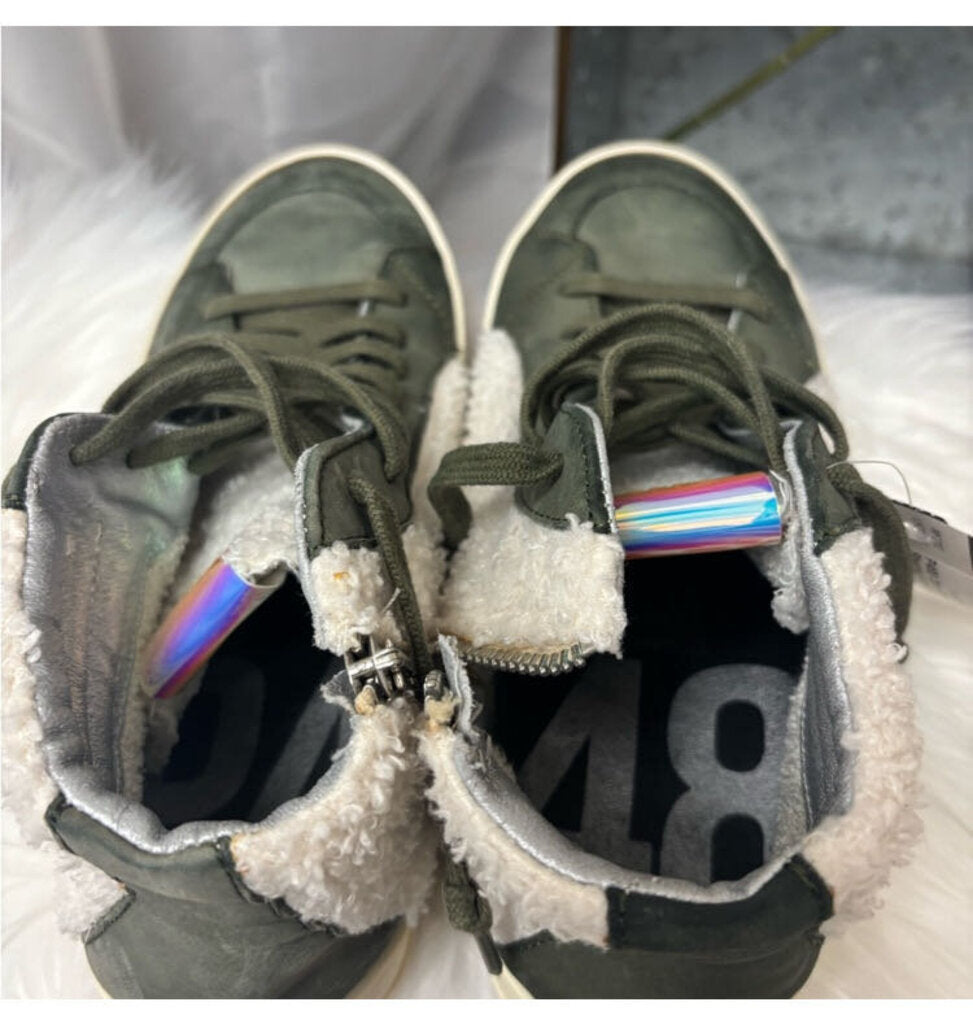 P488 Olive Green Suede & Sherpa High Top Sneakers