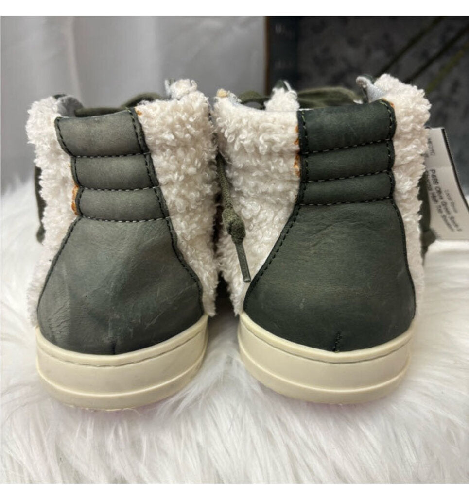 P488 Olive Green Suede & Sherpa High Top Sneakers