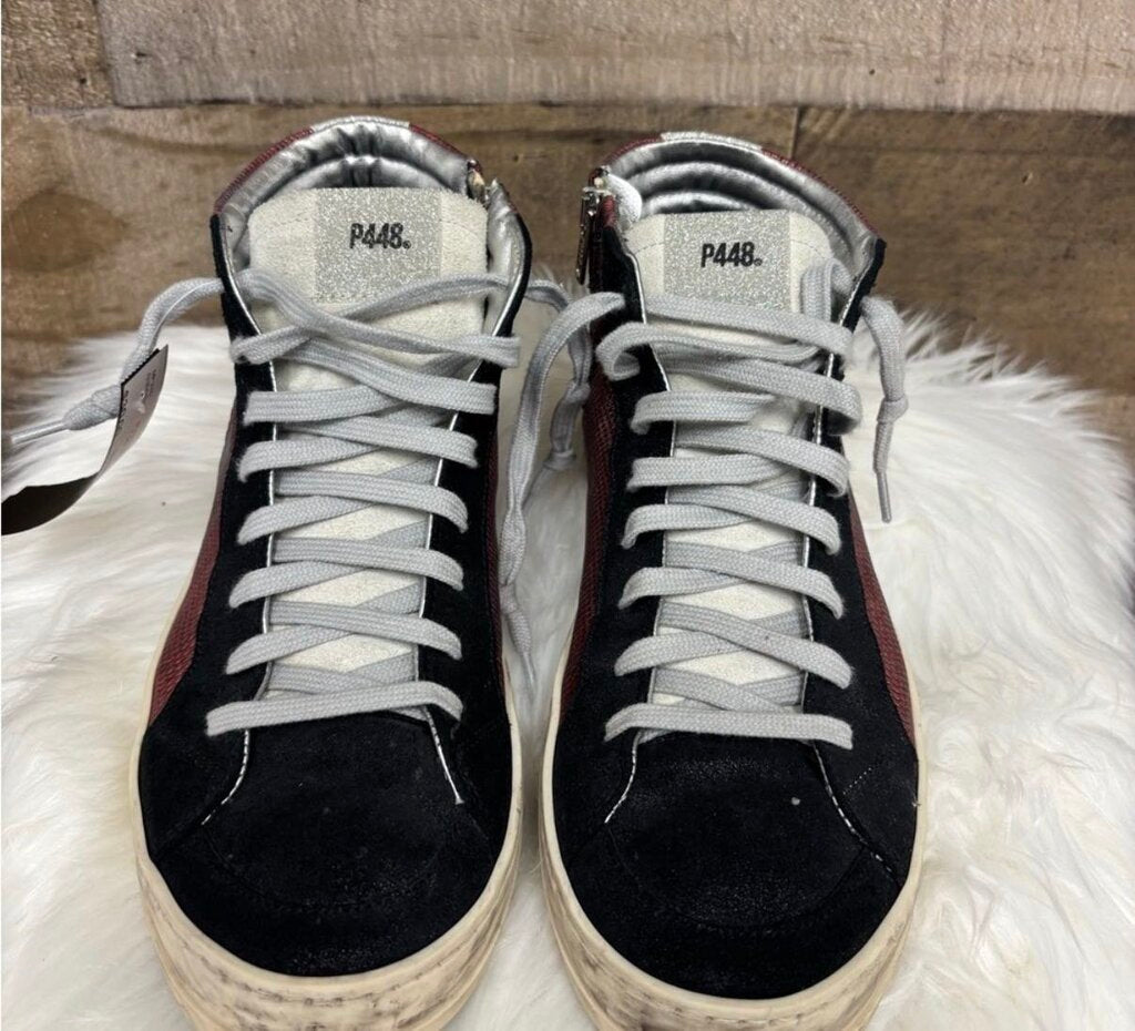 P488 Black Suede & Red High Top Sneakers