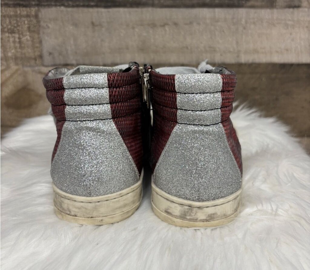 P488 Black Suede & Red High Top Sneakers