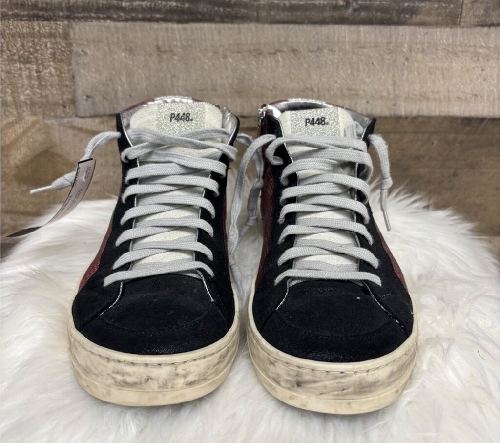 P488 Black Suede & Red High Top Sneakers