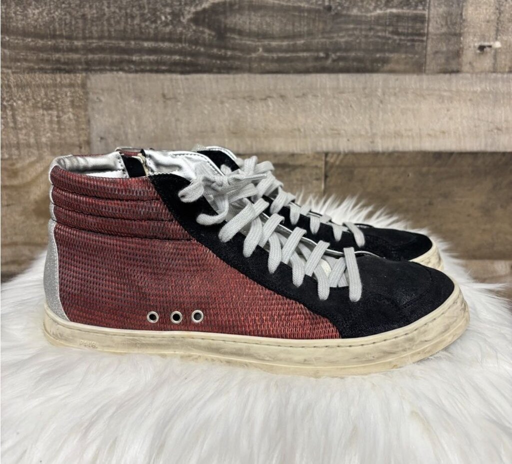 P488 Black Suede & Red High Top Sneakers