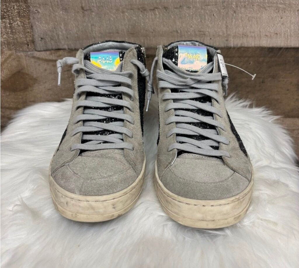 P488 Gray Suede and Dark Gray Glitter High Tops