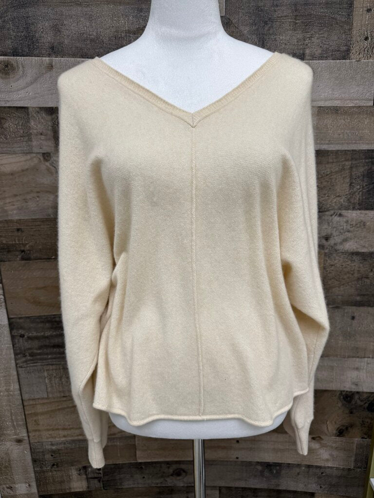 Anthro Pilcro Ivory Cashmere Key Hole Back Sweater