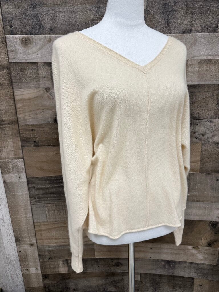 Anthro Pilcro Ivory Cashmere Key Hole Back Sweater