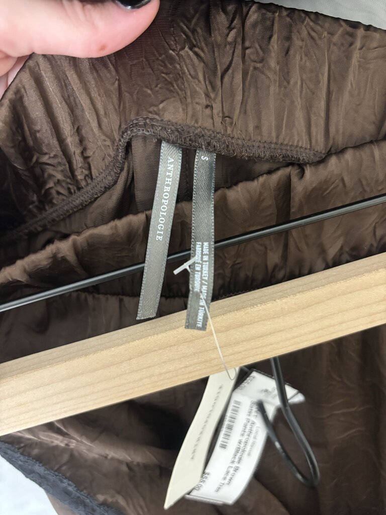 NWT Anthropologie Brown Satin Pants w/Black Lace Trim