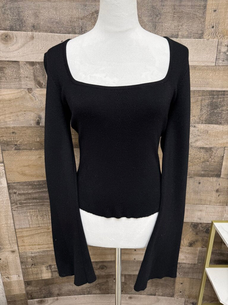 Anthro Maeve ribbed Scoop Neck Bell Sleeve Sweater