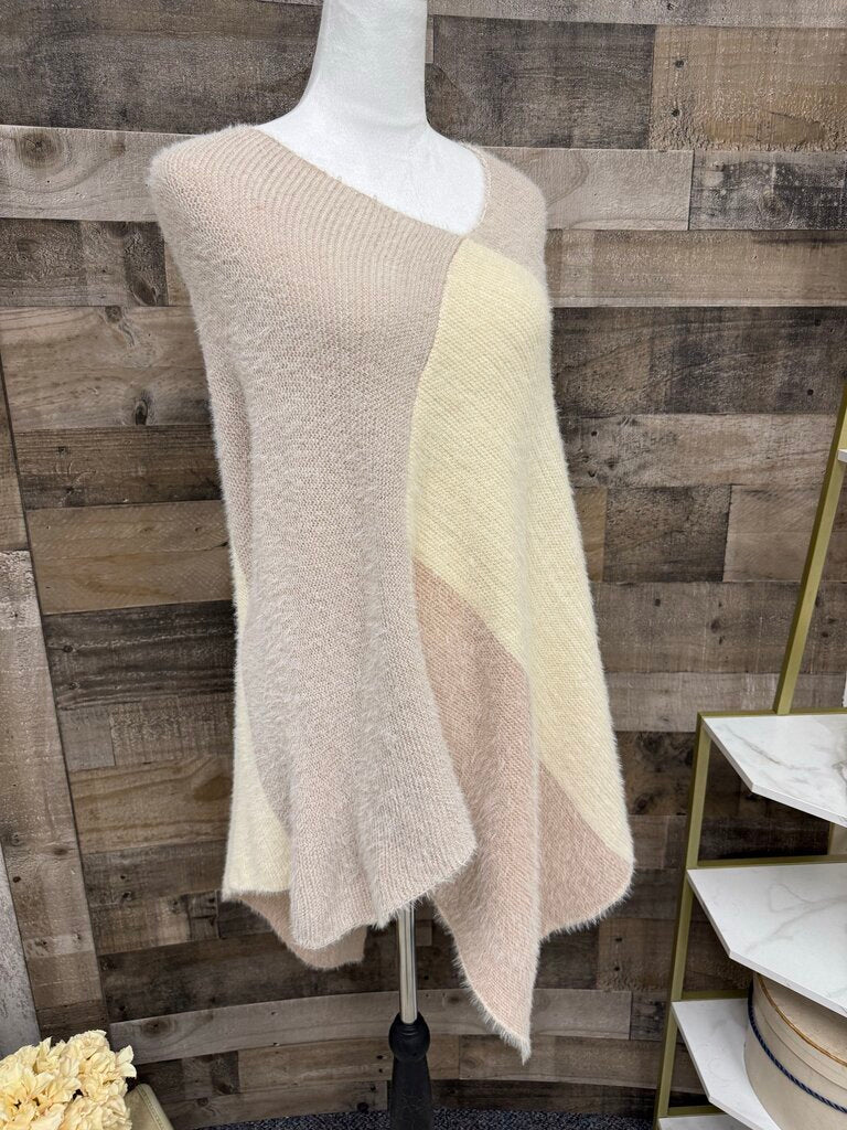 Anthropologie Cream & Tan Color Block Poncho