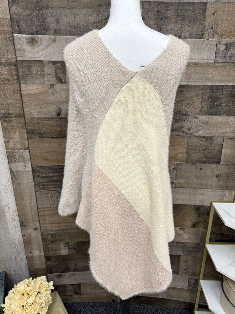Anthropologie Cream & Tan Color Block Poncho