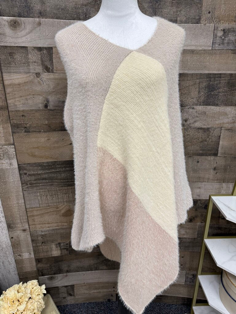 Anthropologie Cream & Tan Color Block Poncho
