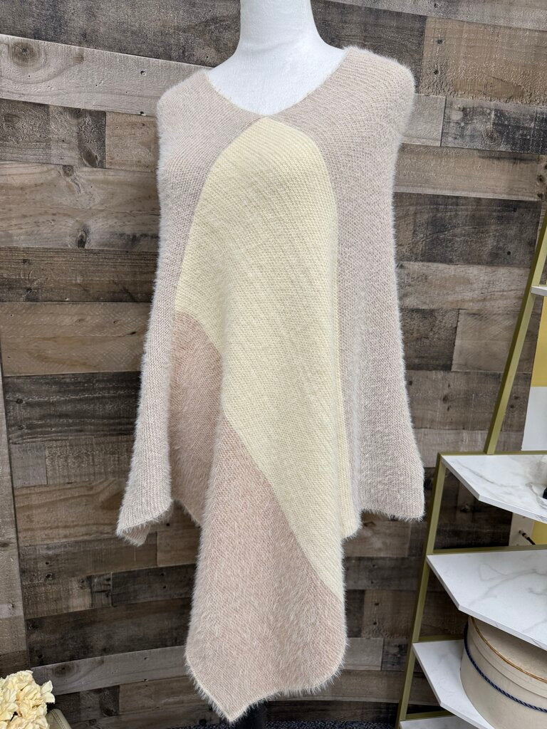 Anthropologie Cream & Tan Color Block Poncho
