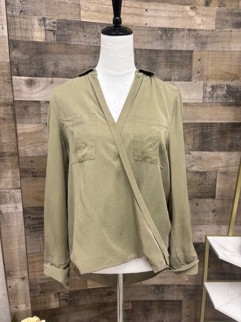 Holding Horses Army Green Faux Wrap Blouse